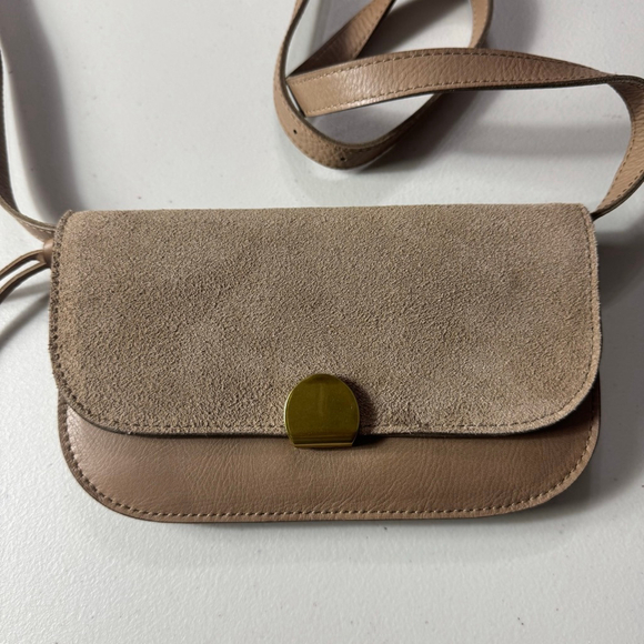 NWT Madewell The Abroad Convertible Crossbody Bag Tan/Brown Suede & Leather - Picture 2 of 11